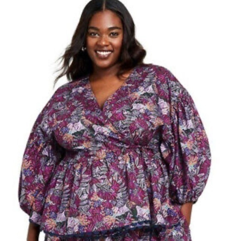 Kika Vargas x Target Purple Coral Reef Scallop Edge Wrap Top Size 4X